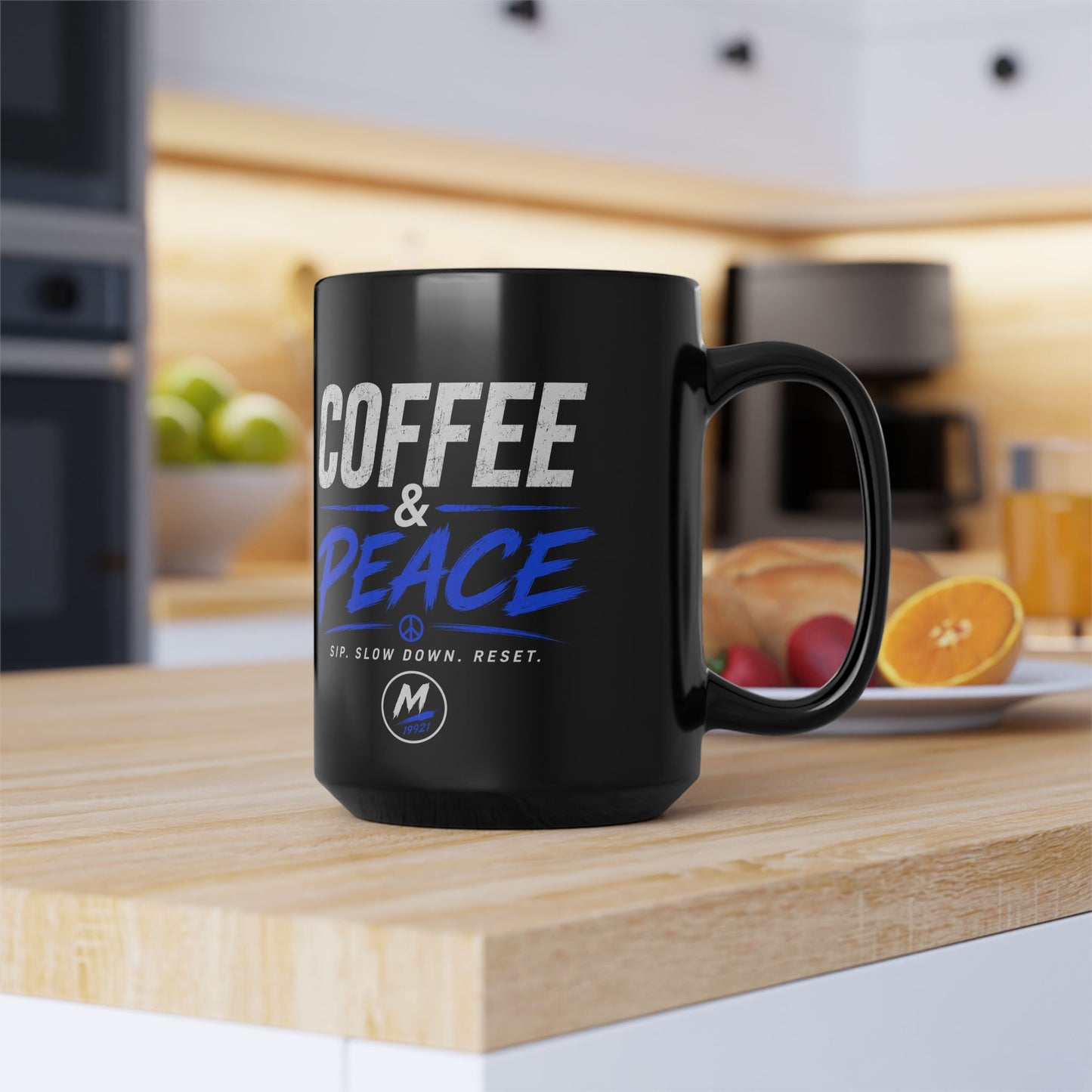 Coffee & Peace Mug – Black 15oz