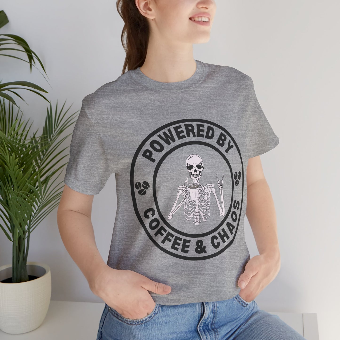 Coffee & Chaos Skull Badge T-Shirt - Athletic Heather - Mikey19921