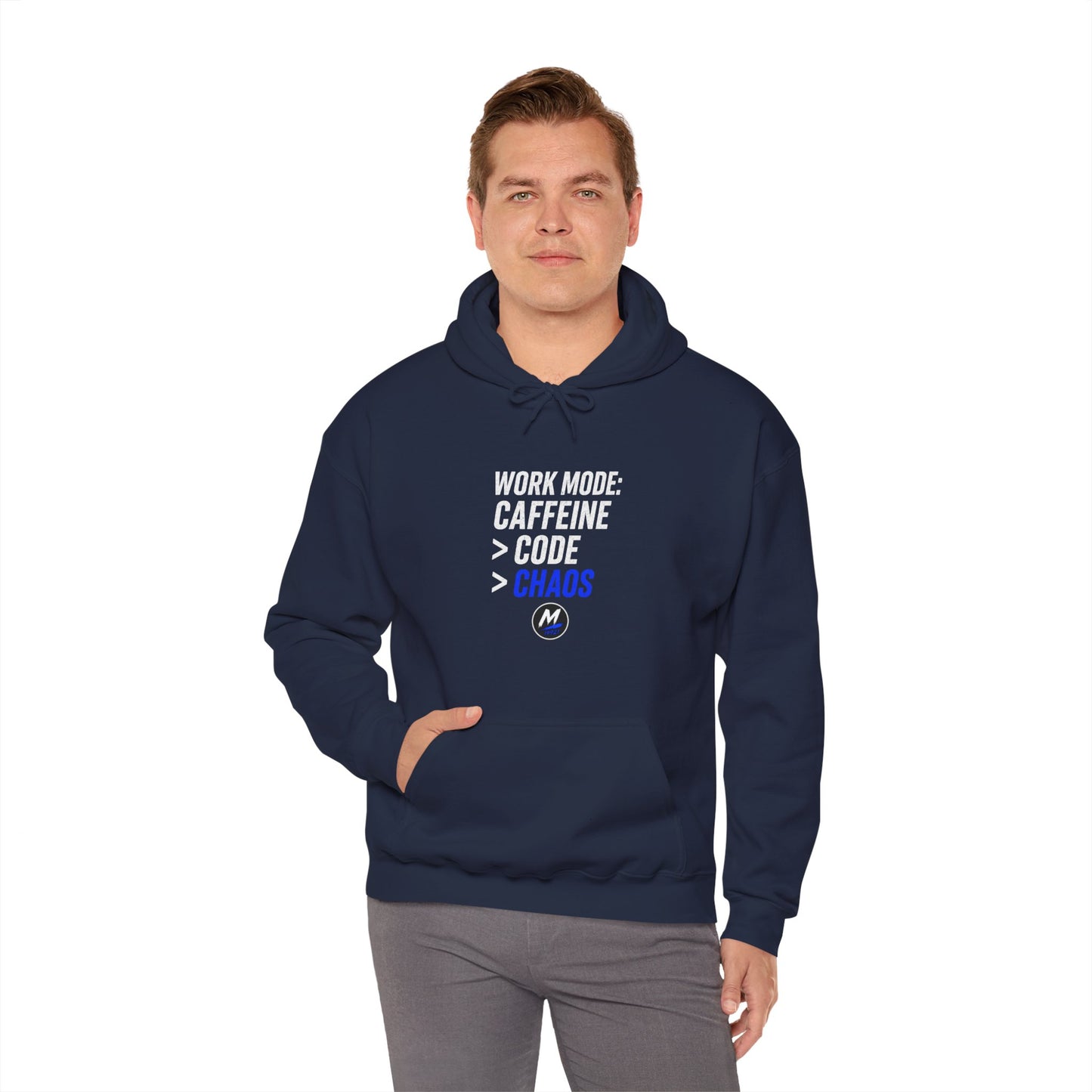 Work Mode Hoodie – Caffeine. Code. Chaos.