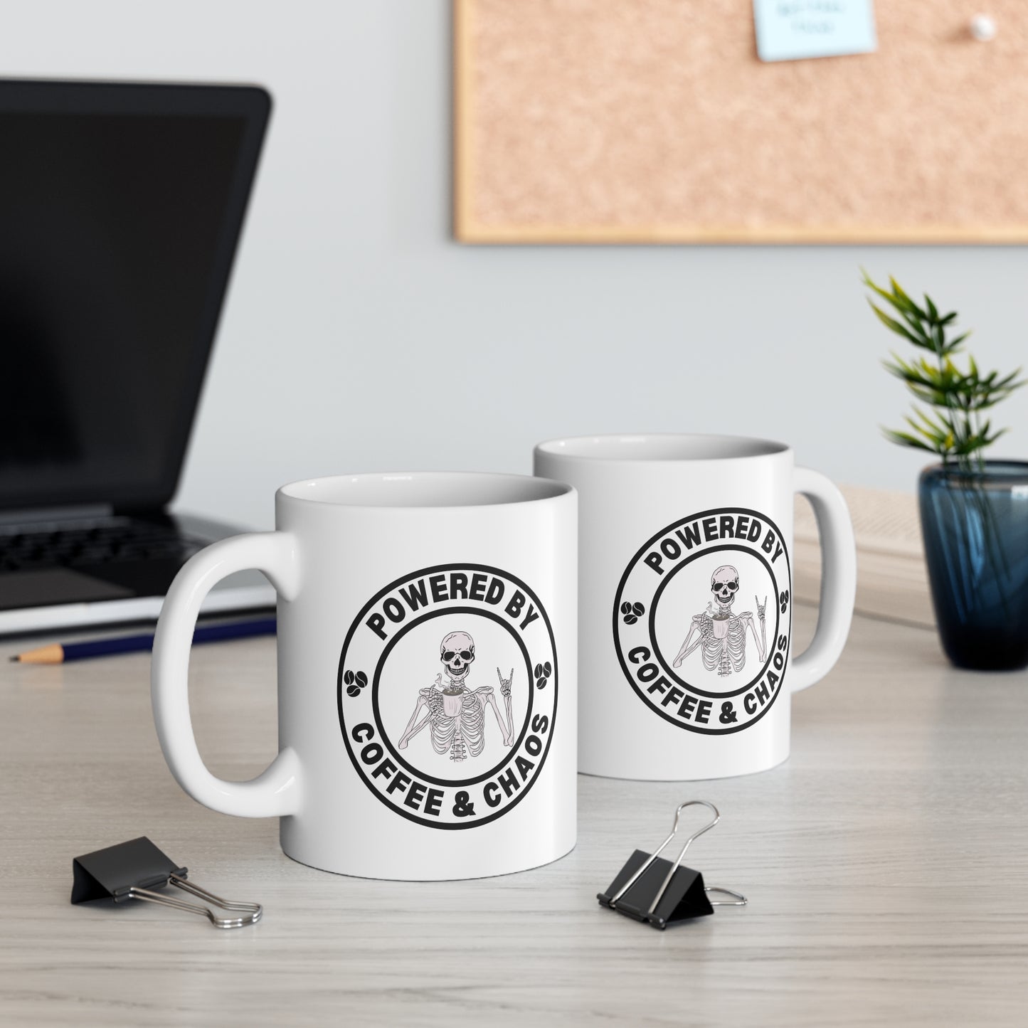 Coffee & Chaos Skull Badge Mug 11oz – anime drinkware by Mikey19921