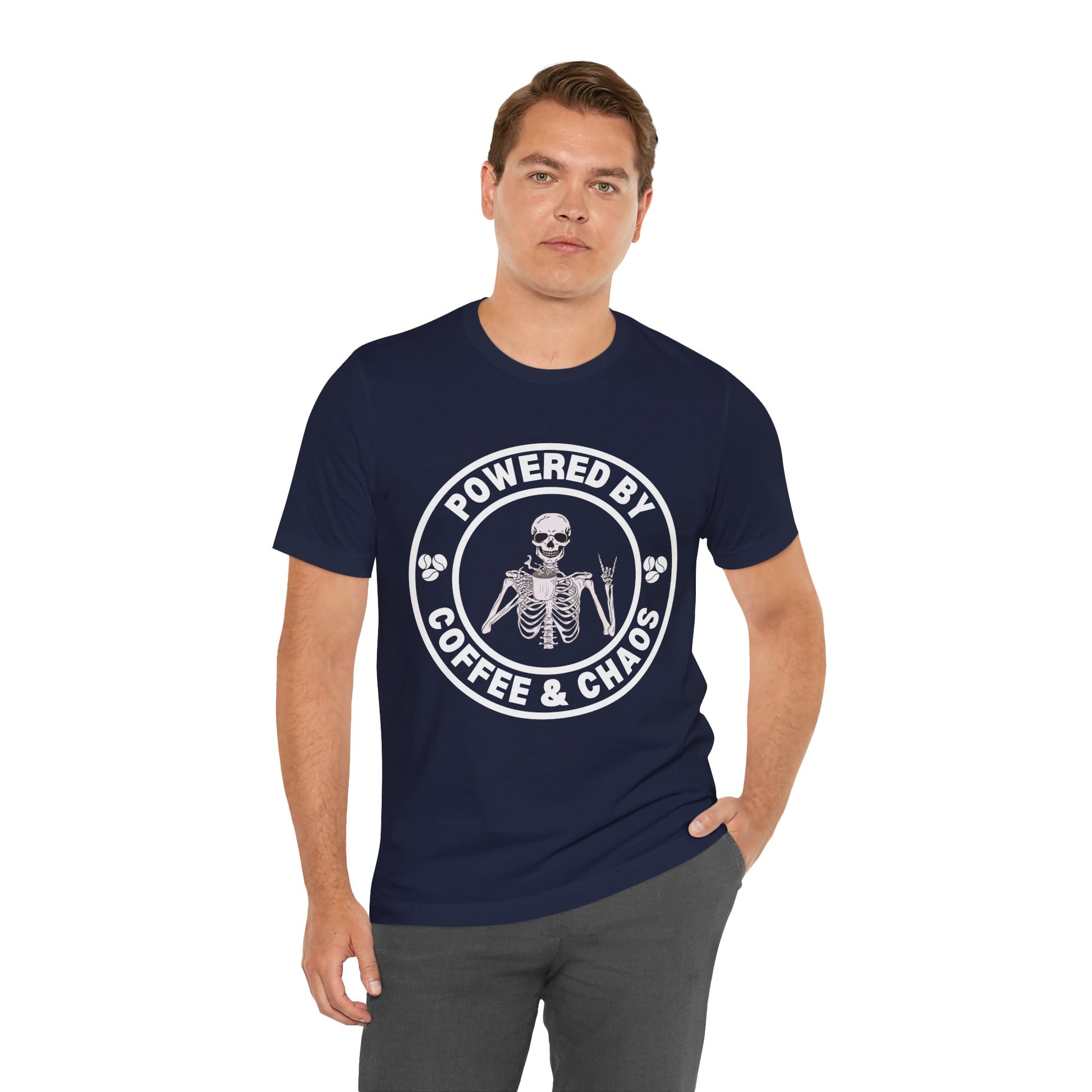 Coffee & Chaos Skull Badge T-Shirt - Dark Grey Heather - Mikey19921