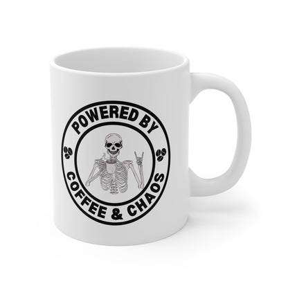 Coffee & Chaos Skull Badge Mug 11oz – anime drinkware by Mikey19921