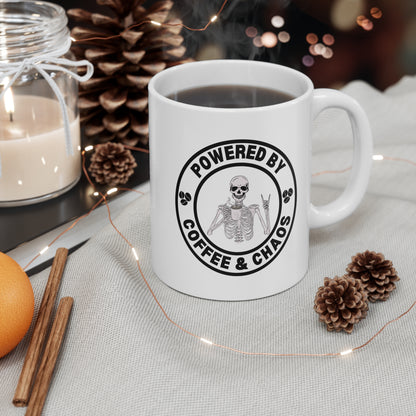 Coffee & Chaos Skull Badge Mug 11oz – anime drinkware by Mikey19921