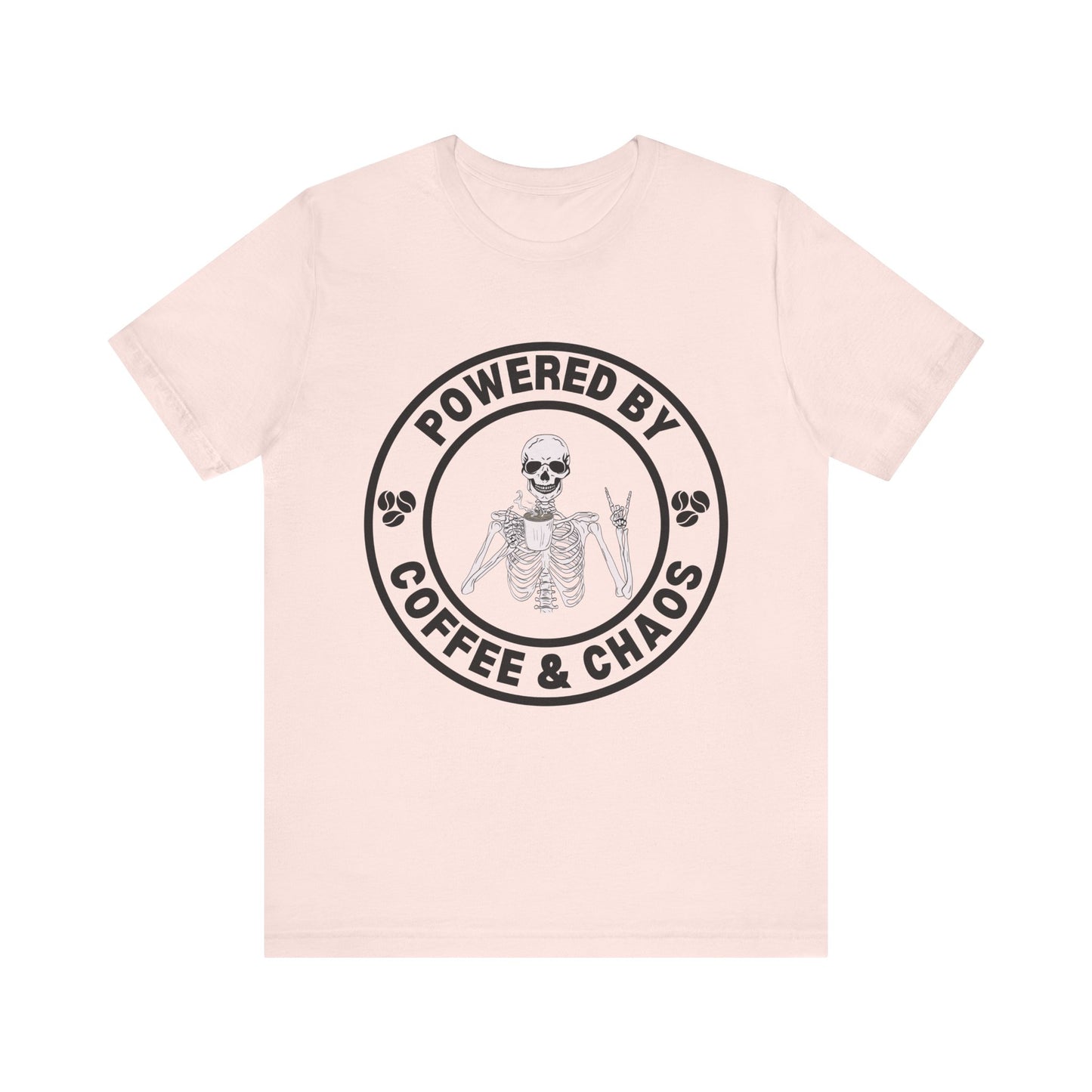 Coffee & Chaos Skull Badge T-Shirt - Soft Pink - Mikey19921