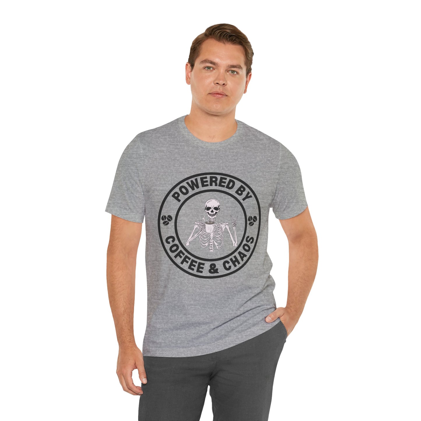 Coffee & Chaos Skull Badge T-Shirt - Athletic Heather - Mikey19921