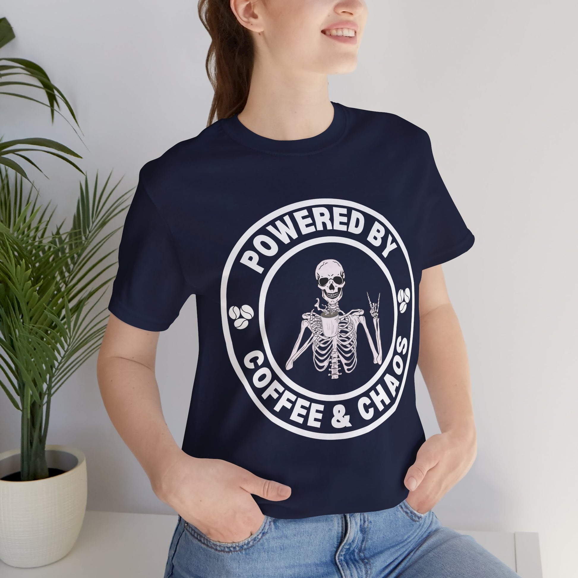 Coffee & Chaos Skull Badge T-Shirt - Dark Grey Heather - Mikey19921