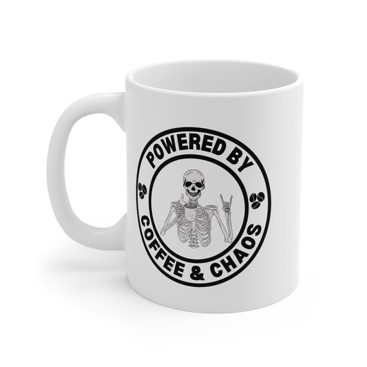 Coffee & Chaos Skull Badge Mug 11oz – anime drinkware by Mikey19921