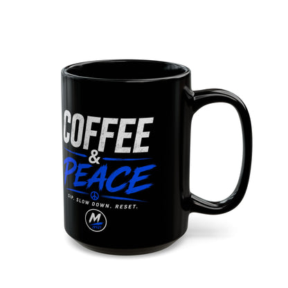 Coffee & Peace Mug – Black 15oz