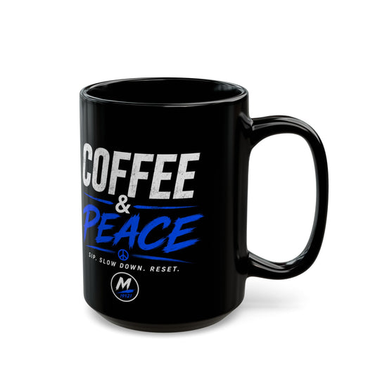 Coffee & Peace Mug – Black 15oz